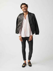 Mens Berlin Collarless Leather Jacket-7