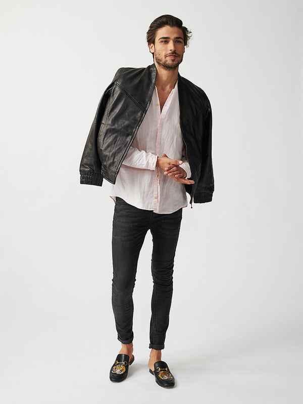 Mens Berlin Collarless Leather Jacket-8