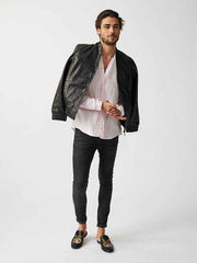 Mens Berlin Collarless Leather Jacket-8