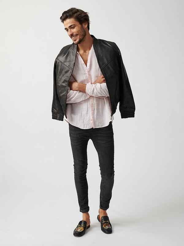 Mens Berlin Collarless Leather Jacket-9