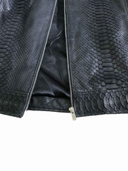 Mens Black Snake Style Sheep Leather Jacket-10