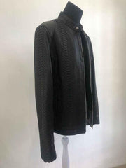 Mens Black Snake Style Sheep Leather Jacket-11