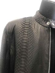 Mens Black Snake Style Sheep Leather Jacket-12