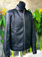 Mens Black Snake Style Sheep Leather Jacket-2