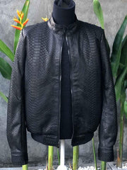 Mens Black Snake Style Sheep Leather Jacket-3