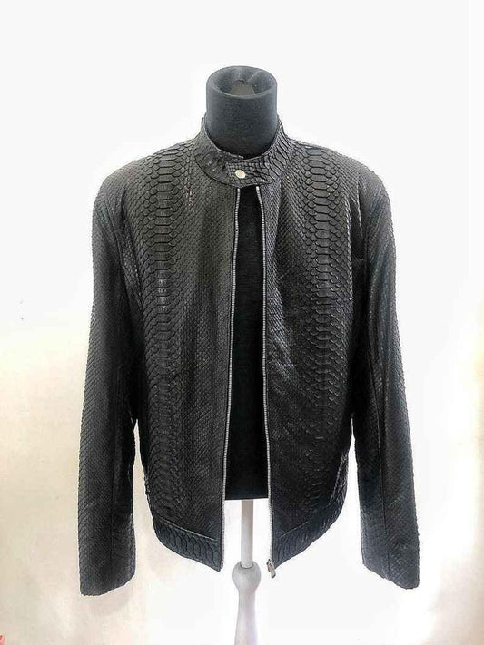 Mens Black Snake Style Sheep Leather Jacket-4