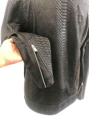 Mens Black Snake Style Sheep Leather Jacket-6