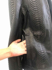 Mens Black Snake Style Sheep Leather Jacket-9