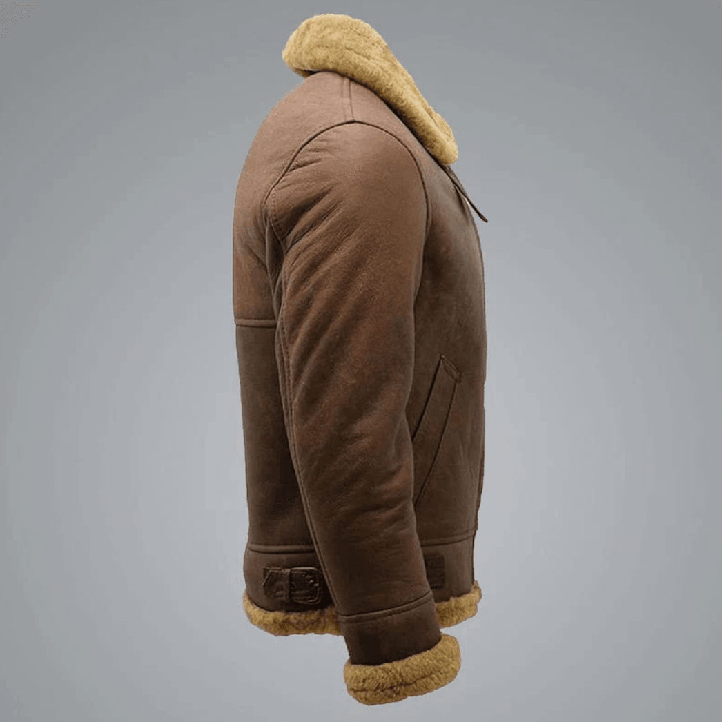 Mens Brown B3 Shearling Sheepskin WW 2 Bomber Jacket-4