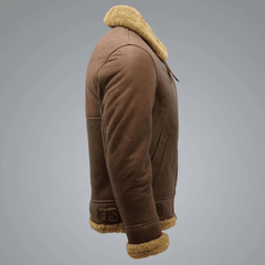 Mens Brown B3 Shearling Sheepskin WW 2 Bomber Jacket-4