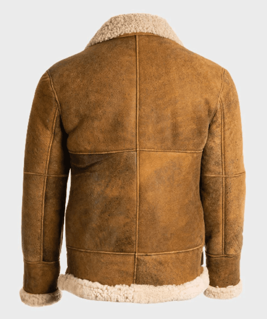 Mens Brown Leather Aviator B3 Shearling Bomber Jacket Back
