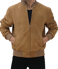 Men's Brown Suede Leather Bomber Jacket