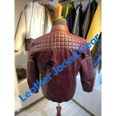 Mens Burgundy Leather Quilted Jacket Manufactured Back