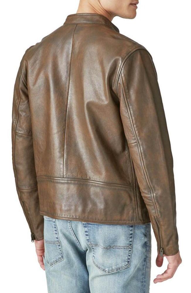 Mens Coffee Brown Leather Biker Jacket Back