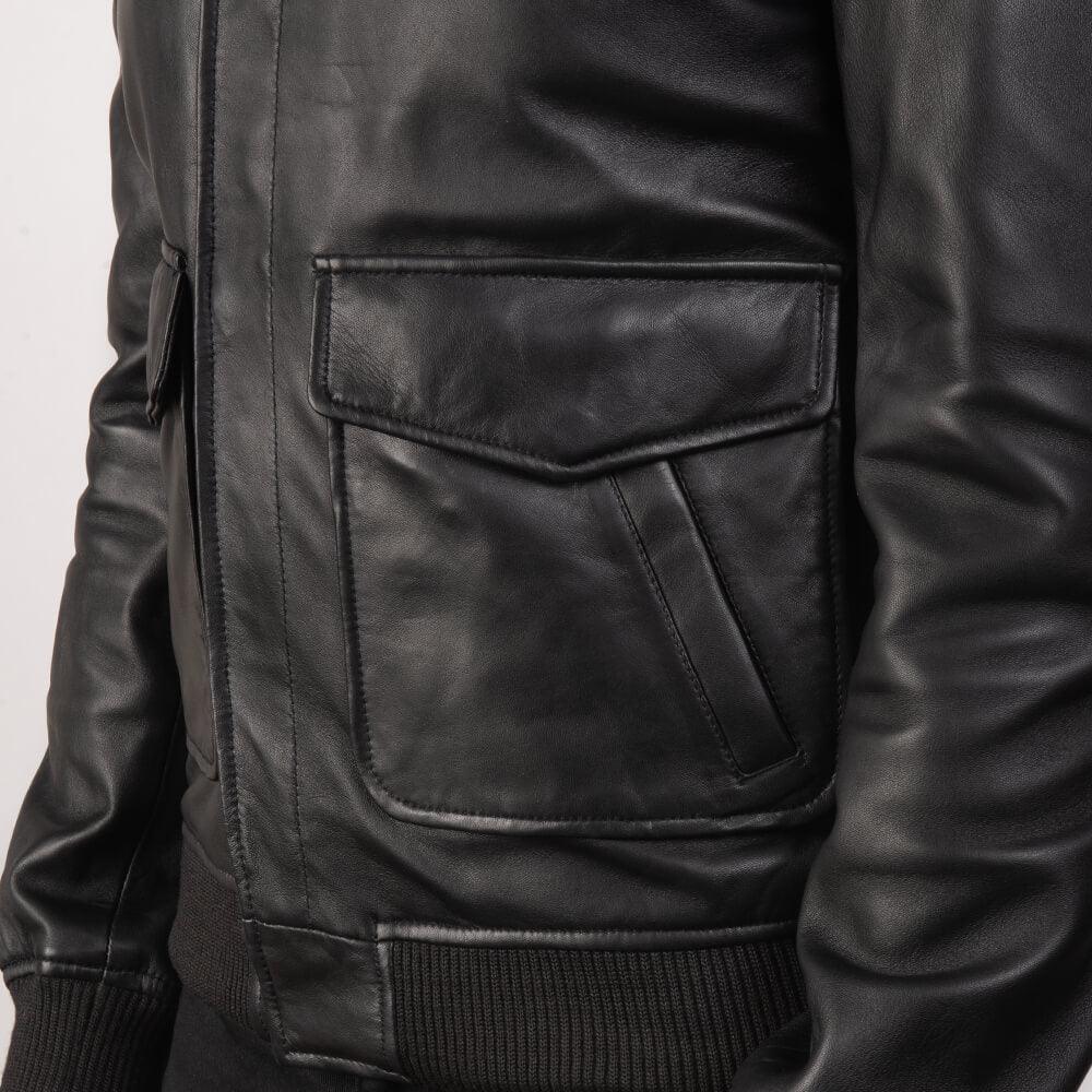 Mens Coffman Black Leather Bomber Jacket Zoom