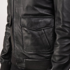 Mens Coffman Black Leather Bomber Jacket Zoom