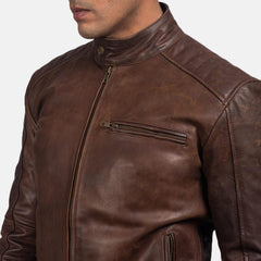 Mens Dean Brown Leather Biker Jacket Zoom