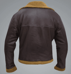 Mens Flying Aviator Sheepskin Brown Shearling Jacket Back
