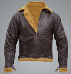Mens Flying Aviator Sheepskin Brown Shearling Jacket Front