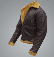 Mens Flying Aviator Sheepskin Brown Shearling Jacket Left