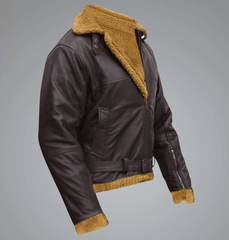 Mens Flying Aviator Sheepskin Brown Shearling Jacket Right