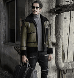 Mens Green RAF Sheepskin Shearling Aviator Jacket-1