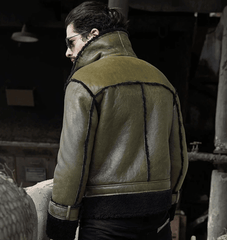 Mens Green RAF Sheepskin Shearling Aviator Jacket-2