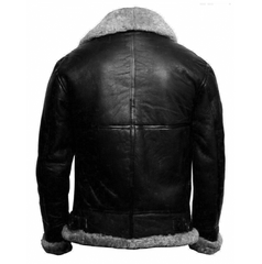 Mens RAF Aviator B3 Bomber Black Leather Shearling Jacket Back