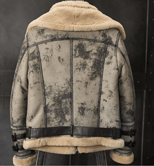 Mens RAF Aviator Double Collar Shearling Hooded Coat Back