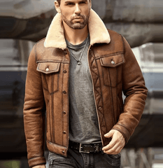 Mens RAF B3 Sheepskin Brown Leather Shearling Jacket