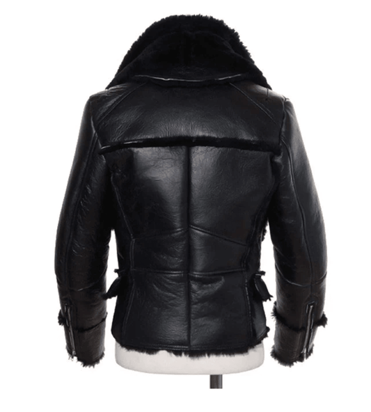 Mens Sheepskin Biker Black fur Aviator Jacket-1