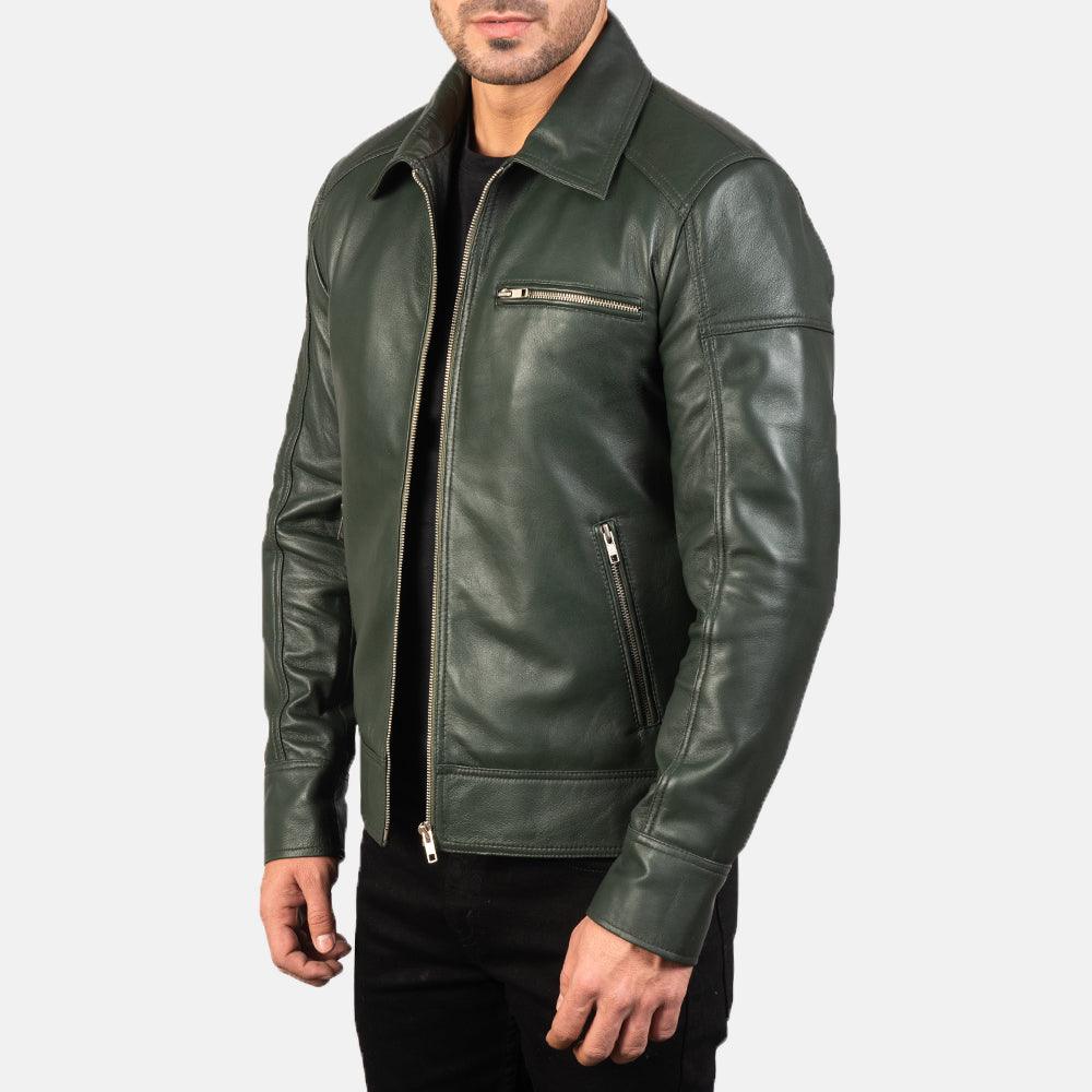 Mens Pine Green Leather Jacket-4