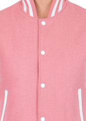 Pink Varsity Jacket Womens with White Leather Sleeves-6