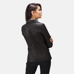Womens Selina Black Leather Blazer-4