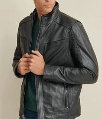 Mens Simple Black Leather Jacket-3