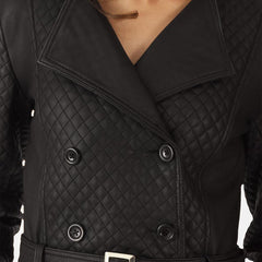 Womens Sweet Susan Leather Trench Coat-4