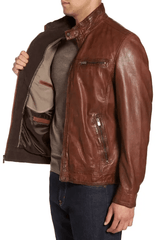 Mens Tan Brown Leather Jacket-1