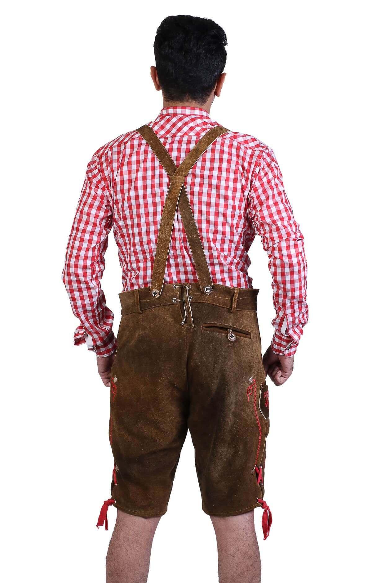 Traditional German Lederhosen Brown Red-4