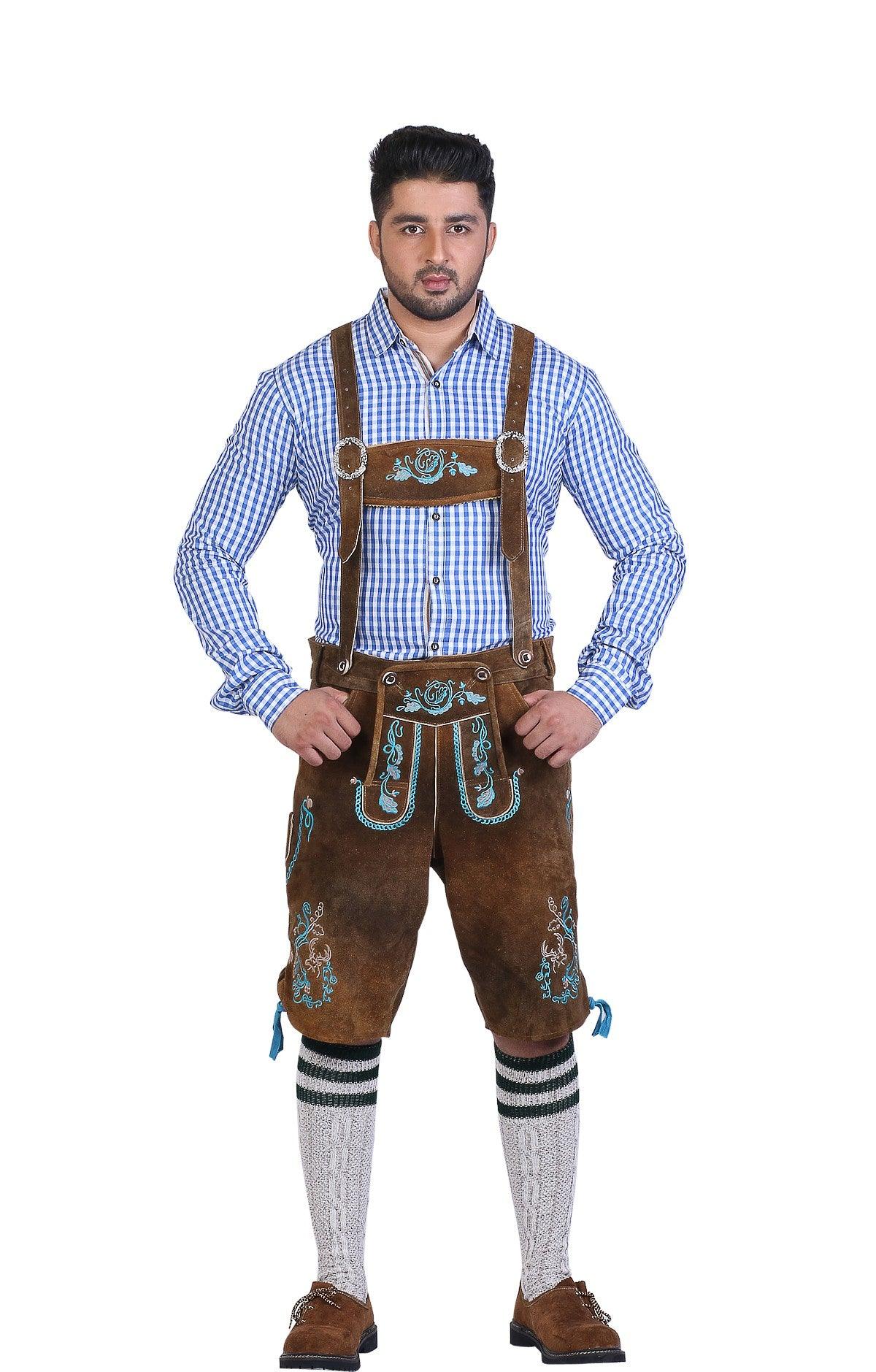 Traditional German Lederhosen Brown Rose-4