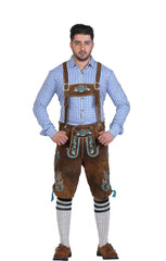 Traditional German Lederhosen Brown Rose-4
