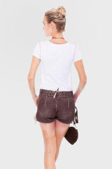 Traditional German Lederhosen Women Cheeky Brown-Rose-3