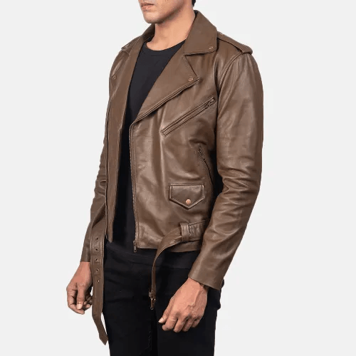 Walnut Leather Biker Jacket Men-1