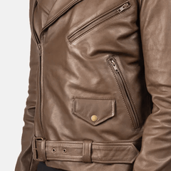 Walnut Leather Biker Jacket Men-3