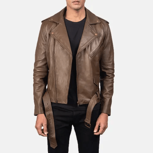 Walnut Leather Biker Jacket Men