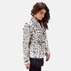  Women's Donna Black White Leather Blazer Jacket-3