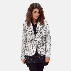  Women's Donna Black White Leather Blazer Jacket
