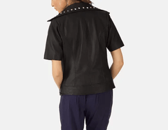 Women's Black Leather Jacket with Studs-2