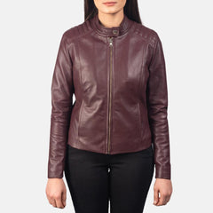 Women's Maroon Leather Jacket-4
