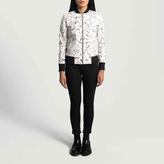 Womens-Donna-Blake-White-Leather-Bomber-Jacket-Model