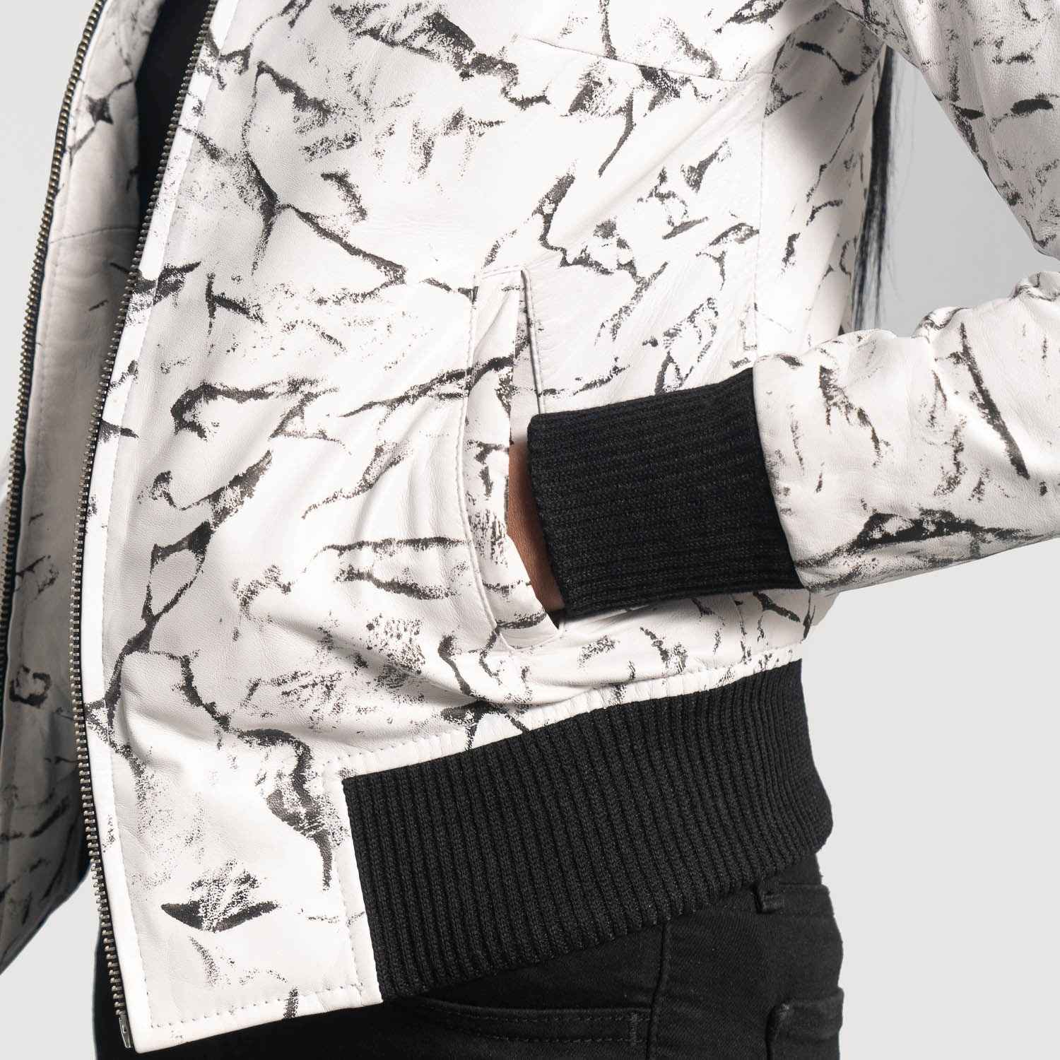 Womens-Donna-Blake-White-Leather-Bomber-Jacket-Pocket